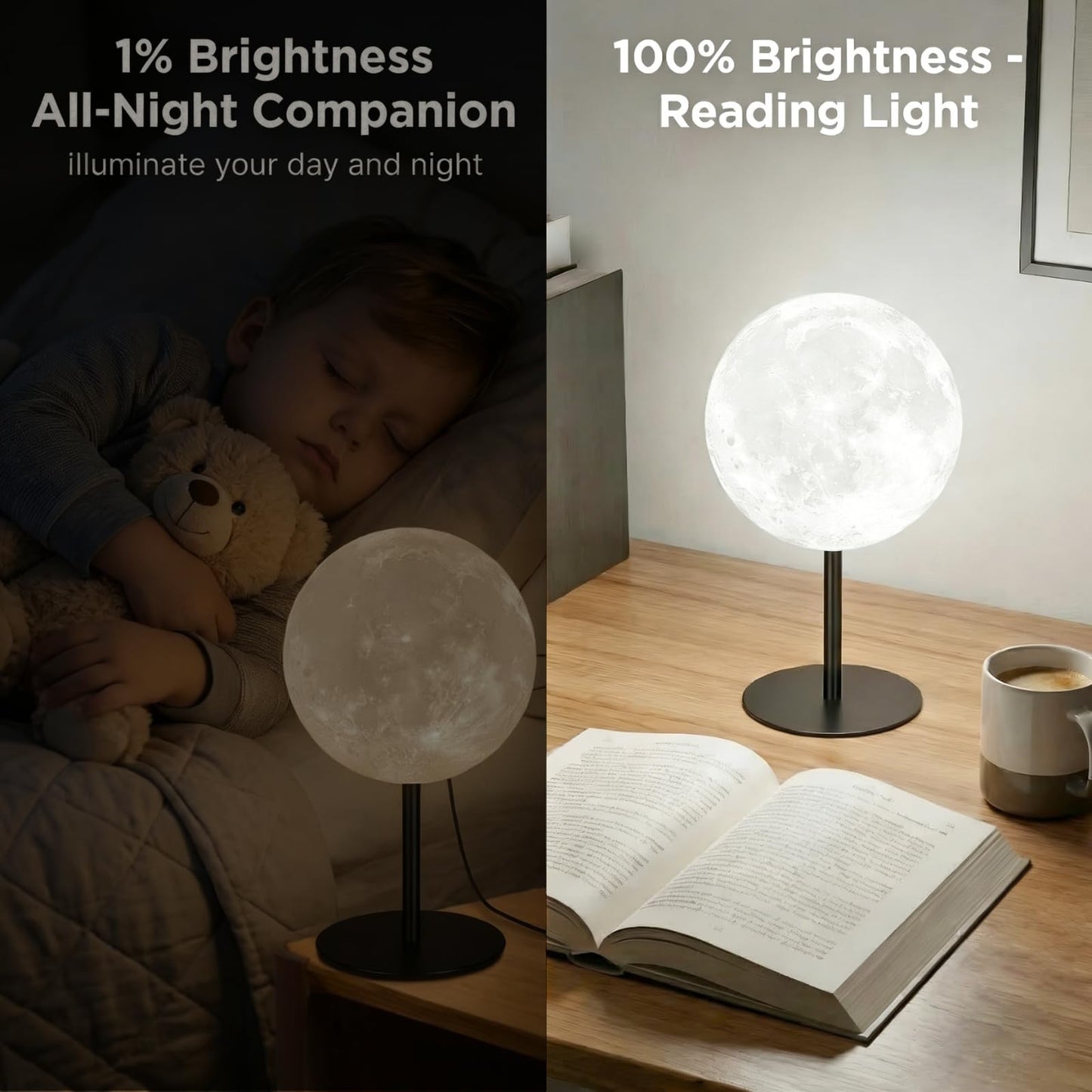 Moon Lamp Small Table Lamp for Bedroom, Dimmable Bedside Table Lamp with 30 Modes, Night Light Bedside Lamps for Night Stands, Desk Lamp for Living Room, Office, Dorm, Birthday Gifts for Kids Teens