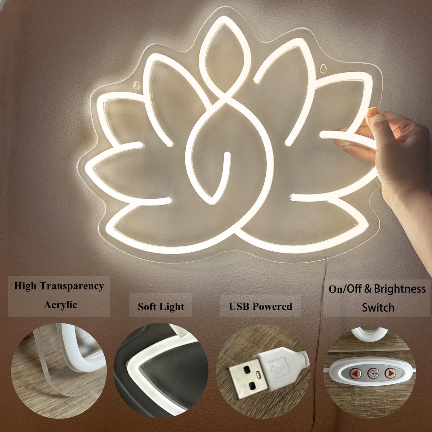 Lotus Meditation Neon Sign - Warm Glow Yoga Room Decor, Zen Wall Art for Home & Spiritual Space，Light Up Wall Art for Home or Yoga Studio,12 * 15.3 inch