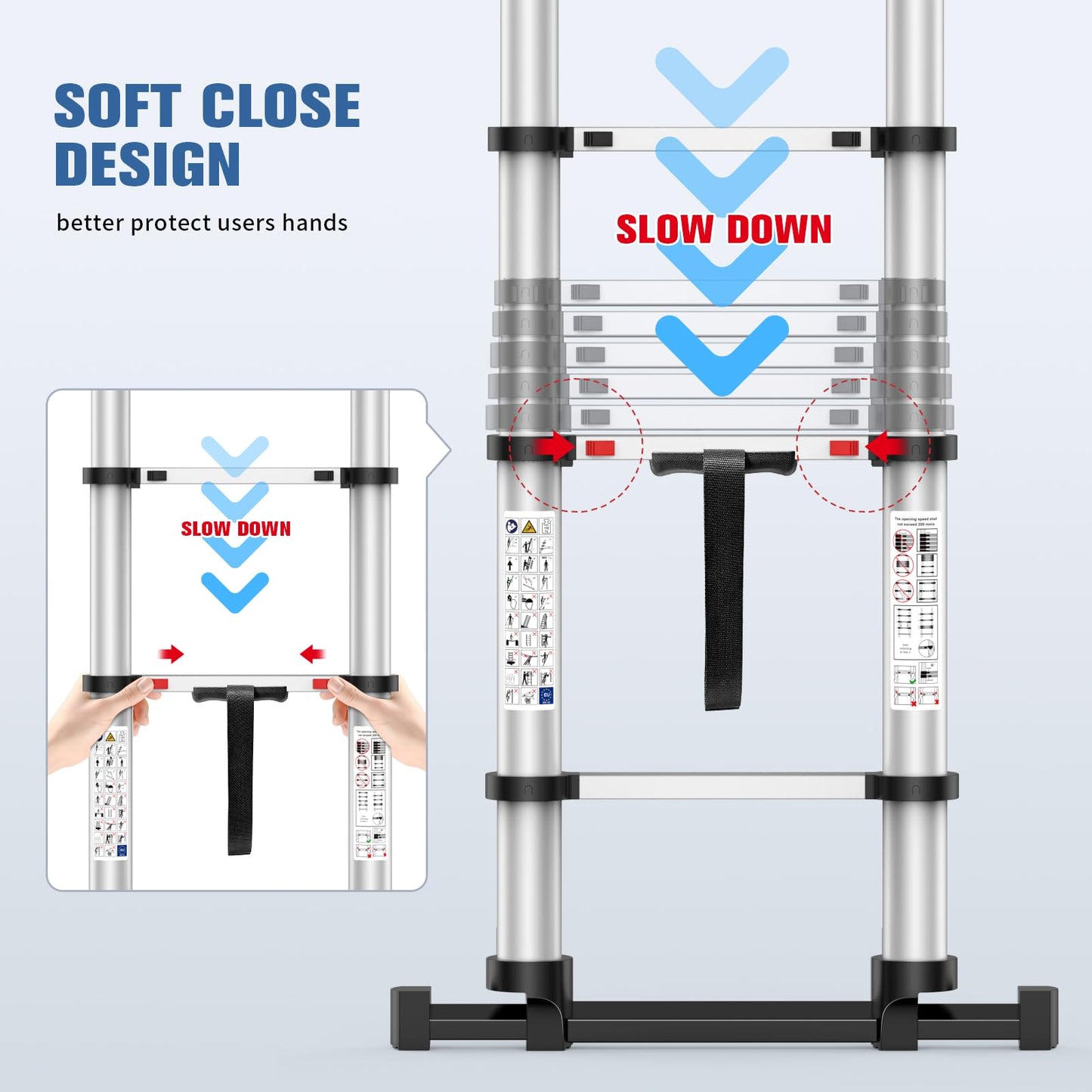12.5FT Telescoping Ladder, 330lb Capacity Aluminum Heavy-Duty Extension Ladder with Anti-Slip Steps for Secure Attic Access, Roof, and Home Renovation Projects