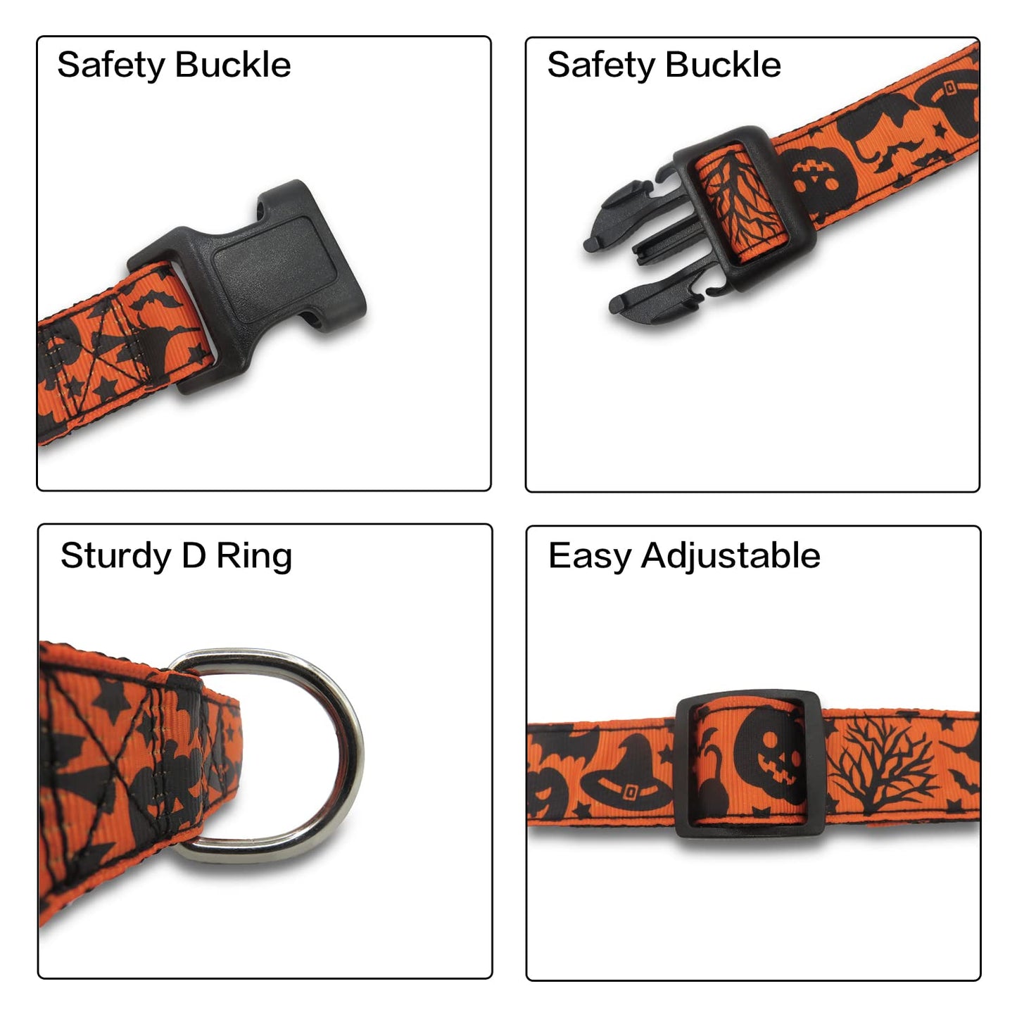 TDTOK Halloween Dog Collar, Soft Comfy Halloween Themed Pet Collar with Spooky Ghost Skull Bat Cat Witch Tree Hat Pumpkin Pattern for Small Medium Large Dogs (1 PCS)