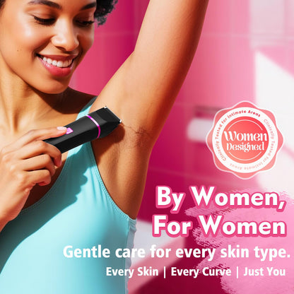 Bikini Trimmer for Women - Painless Electric Razors for Silk Skin,Cordless Body Shaver for Trip,Replaceable Lady Facial Razor, IPX7 Waterproof&Easy Cleaning, Ceramic Blade, USB Charge Dock Pink
