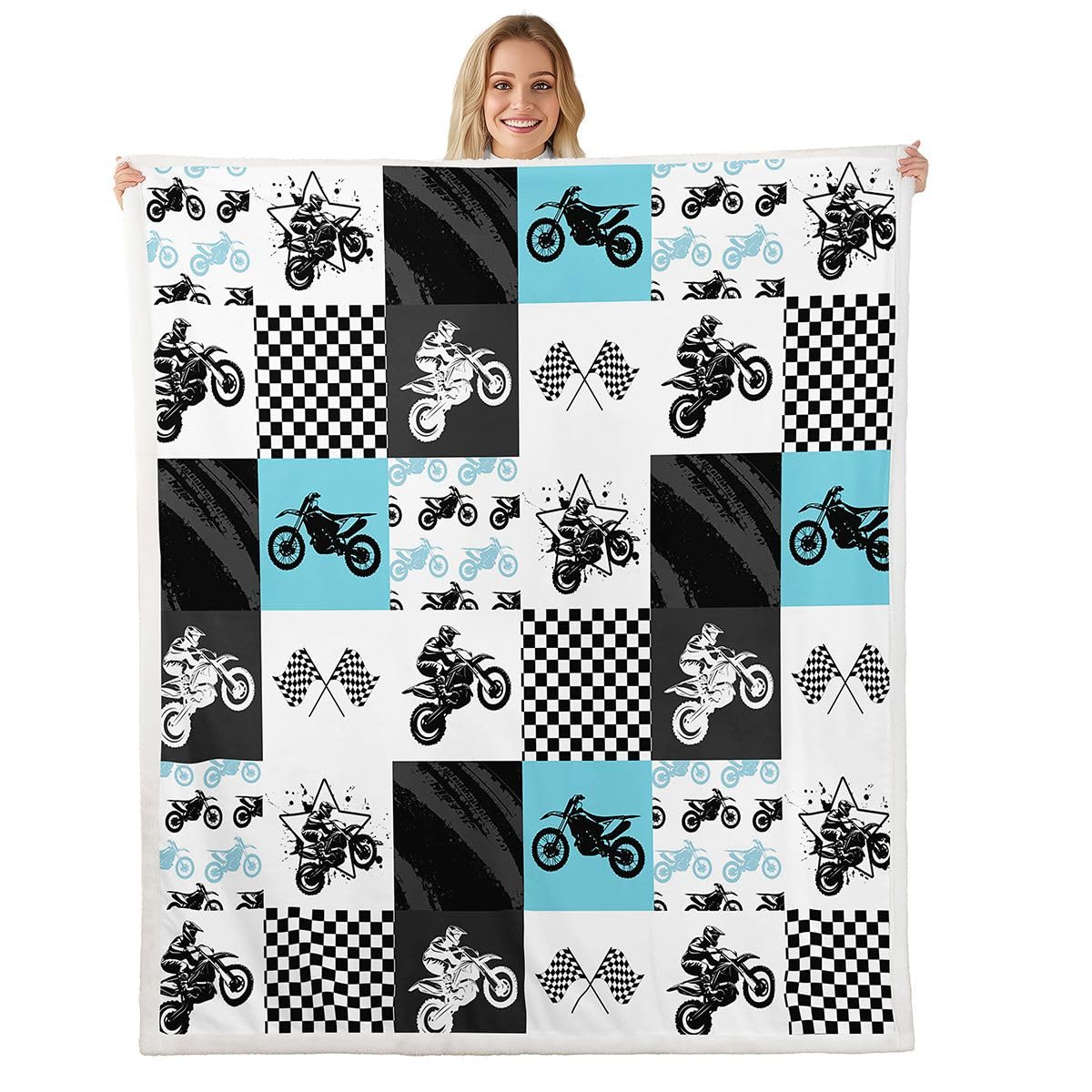 Feelyou Dirt Bike Plush Blanket - Extreme Sports Fleece Throw for Kids Boys Girls Racing Motocross Rider - Sherpa Motorcycle Fuzzy Blanket for Sofa Bed Couch, 40x50 Inches