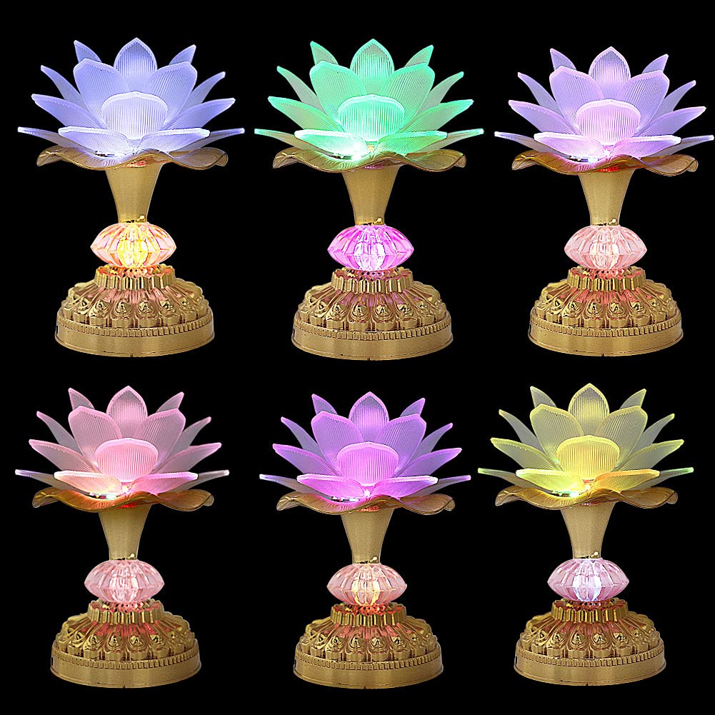 LACGO Pack of 2 LED Lotus Buddhist Lights Color-Changing Gradient Buddha Lotus Lamps Plug in or Battery-Operated Buddhist Lamp Worship Prayer Faith Supply Things (3.3''W/5.5''H, White)
