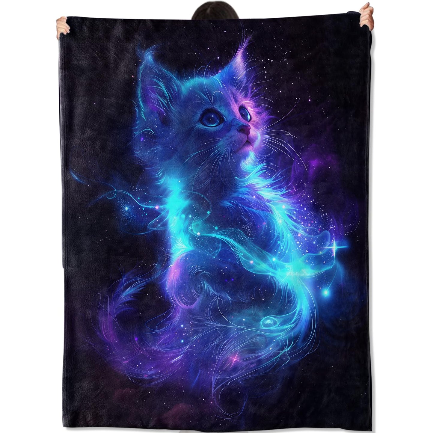 amepay Galaxy Cat Blanket,Cosmic Neon Space Kitten Throw Blankets Cozy Lightweight Flannel Throws 50×60 for Couch Sofa Bed,All Season Home Decor for Living Room Bedroom,Gifts for Teens and Cat Lovers