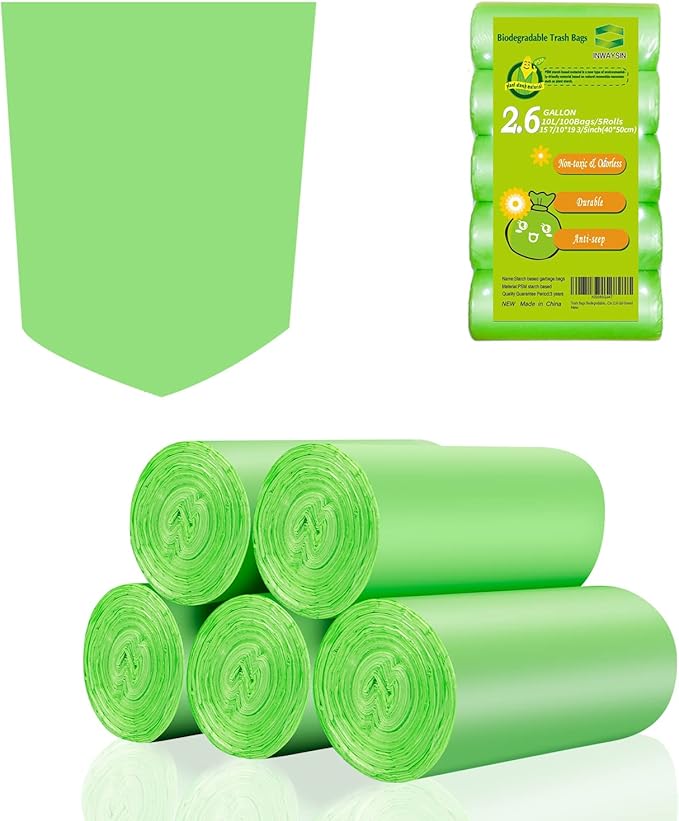 2-2.6 Gallon Trash Bags, Inwaysin Bathroom Garbage Bags, Biodegradable Small