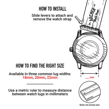 Archer Watch Straps - Canvas Quick Release Watch Bands (Black, 20mm)