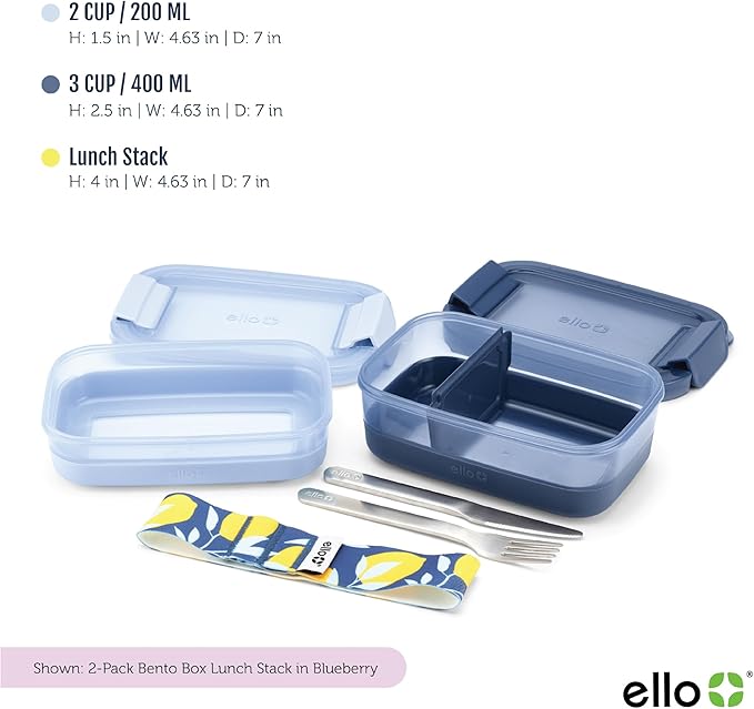 Ello 2-Pack Lunch Stack Plastic Food Storage Container Bento Box