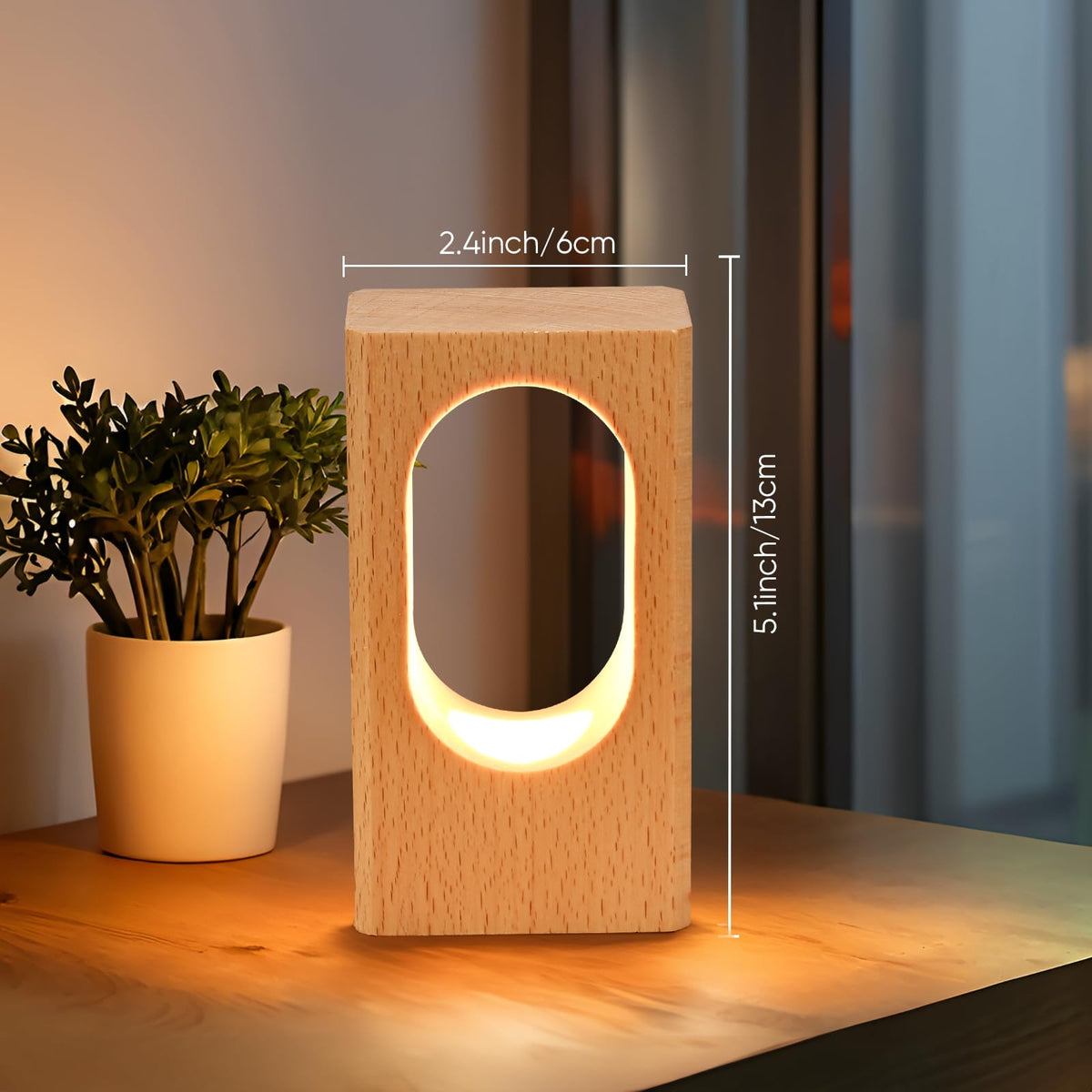 YIEONSHION LED Wood Desk Lamp, Dimmable Bedside Night Light for Bedroom, Creative Wooden Table Lamp, Warm Ambient Lighting, Unique Home Decor & Housewarming Gift