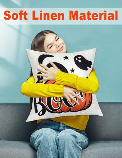 TOYPOPOR Halloween Decorations Double-Side Printing Pillow Covers 18'' x 18'' Set of 4, with 8 Cute Halloween Decor Patterns, Invisible Zipper, Durable Soft Linen Throw Pillow Covers Outdoor Indoor