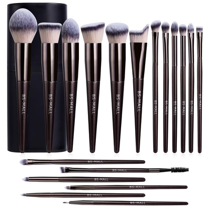 BS-MALL Makeup Brush Set 18 Pcs Premium Synthetic Foundation Powder Concealers Eye shadows Blush Makeup Brushes with black case (Coffee)