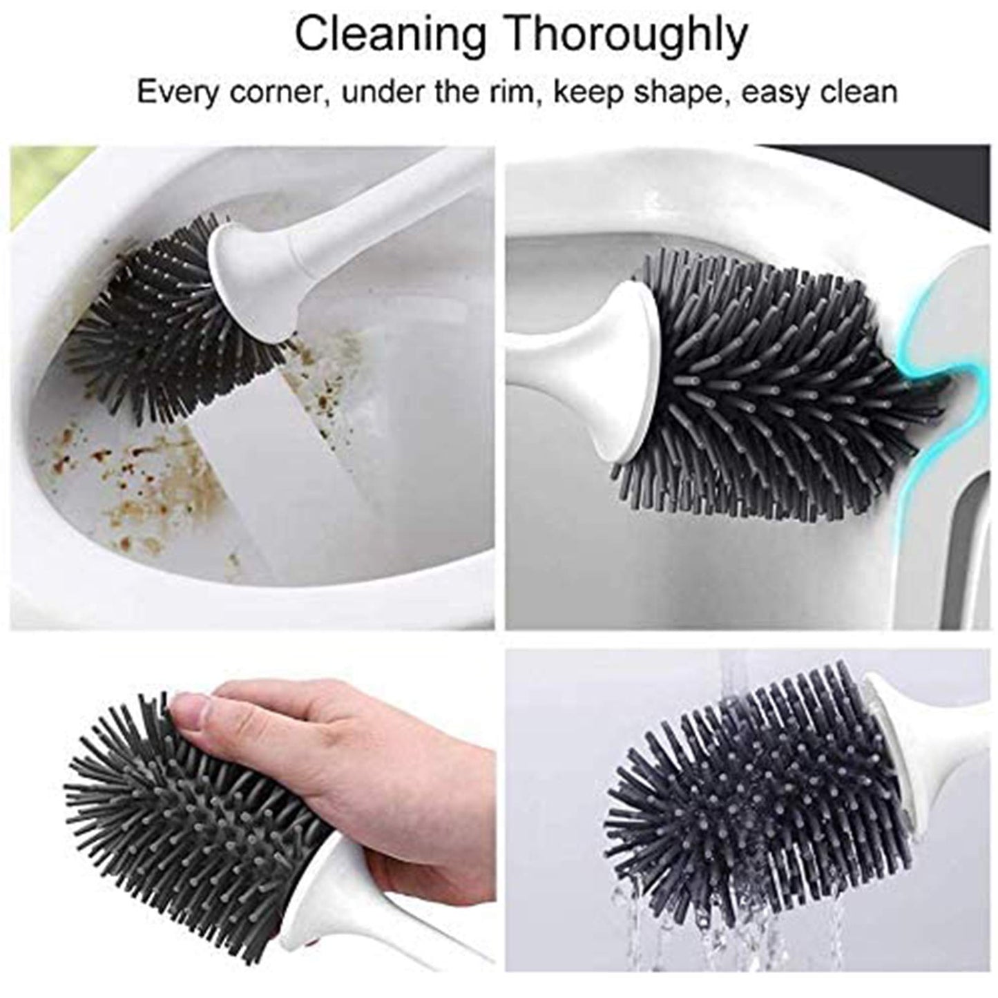 MEKEET Silicone Toilet Brush and Holder,Bathroom Toilet Brush Holder Set,Silicone Toilet Cleaning Brush Kit with Soft Bristle Brush (Flooring)