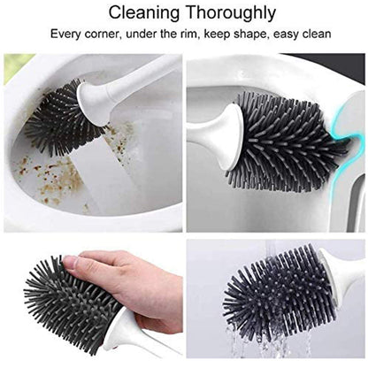 MEKEET Silicone Toilet Brush and Holder,Bathroom Toilet Brush Holder Set,Silicone Toilet Cleaning Brush Kit with Soft Bristle Brush (Flooring)