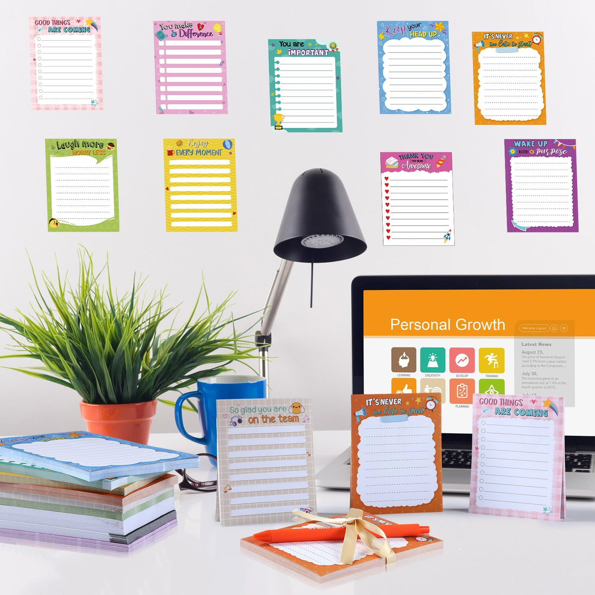 Yeaqee 12 Set Employee Appreciation Gifts 12 Empowering Sticky Notepads 12 Pens 12 Ribbons Motivational Sticky Notes Inspirational Pens for Office Supplies(Motivational)