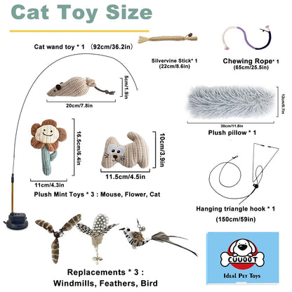 CUUOOT 7-in-1 Kitten Toys for Indoor Cats with Washable Adhesive Suction Cup, Hanging Interactive Cat Toys, Silvervine Stick and Sisal Chew Rope Catnip Teething Toy for Bored Kitten