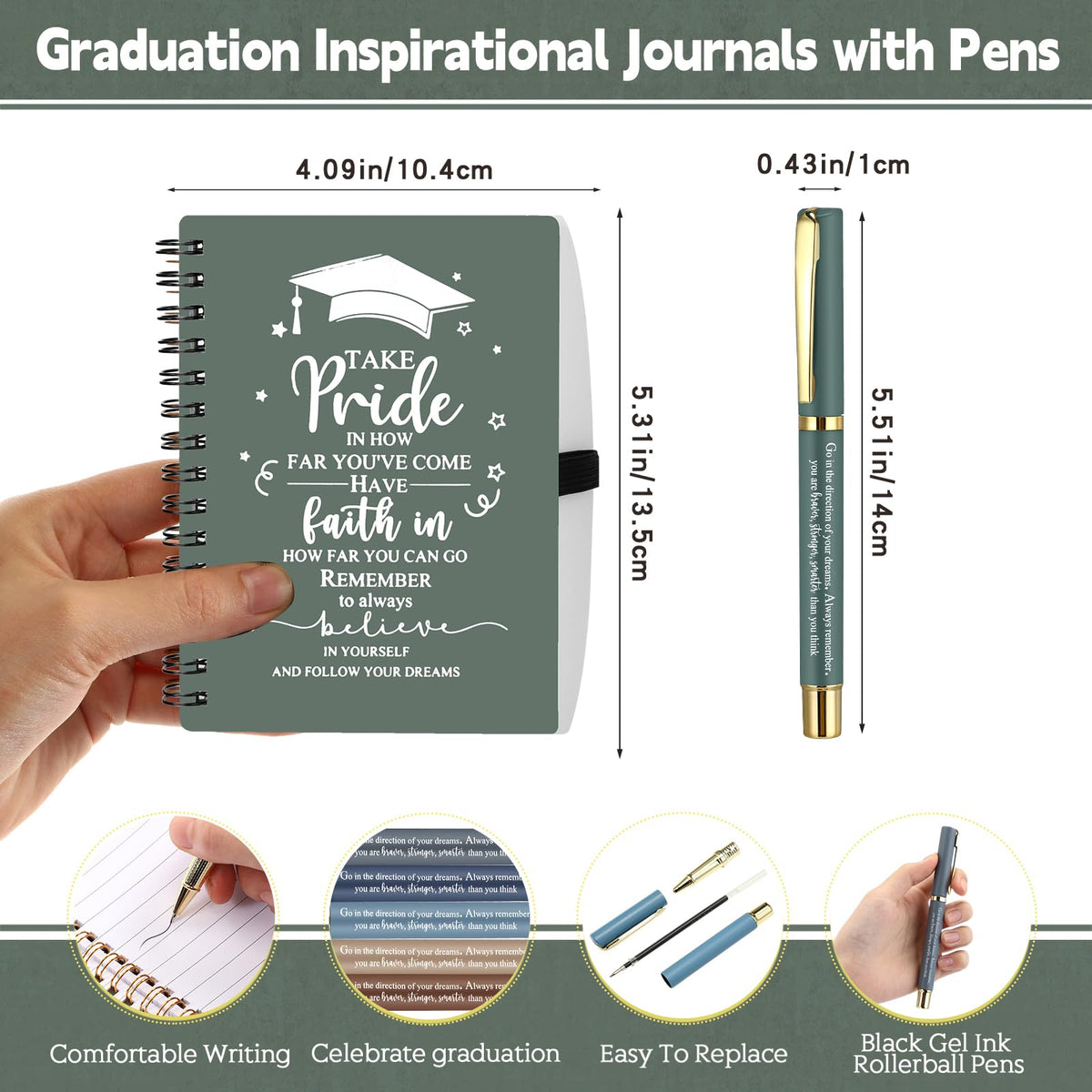 FillTouch 10 Sets 2026 Graduation Gifts Bulk Inspirational Spiral Journal with Motivational Pen Kraft Notebooks Class of 2026 Gifts for College Graduate (Boho Color)