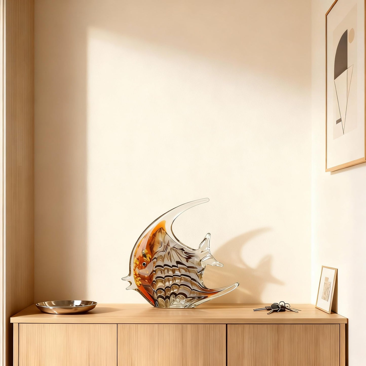 DOVDOV Hand-Blown Glass Fish Decorative Sculpture, Amber Ocean Glass Art Decor, Coastal-Themed Ornament, Suitable for bedrooms, Offices, Coffee Tables, and TV Consoles, Marine Animal Sculpture Art.