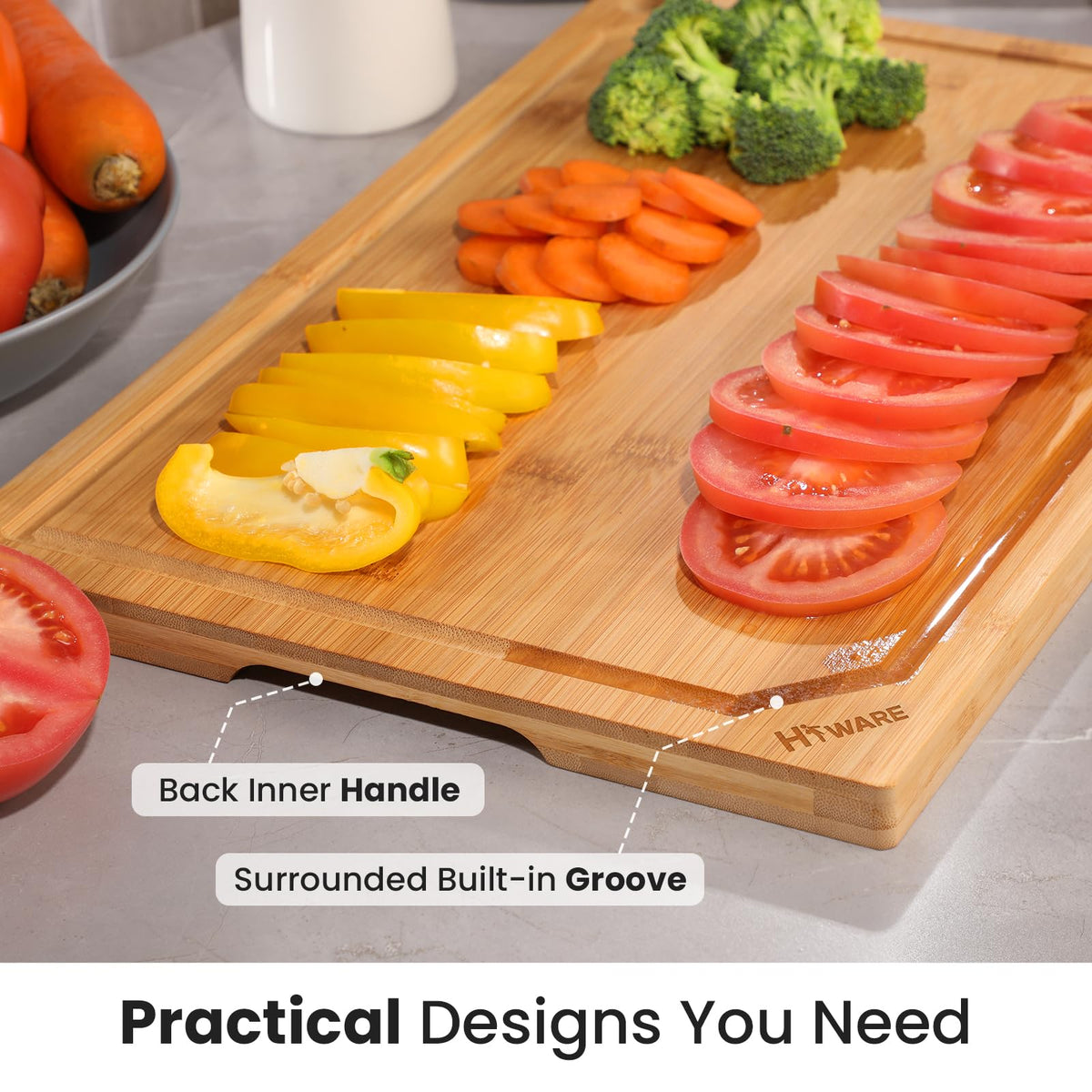 Hiware Extra Large 18" x 12" Bamboo Cutting Board for Kitchen, Heavy Duty Wood Cutting Board with Juice Groove, 100% Organic Bamboo, Pre Oiled