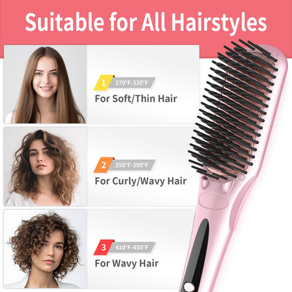 Hair Straightener Brush Straightening Brush Ceramic 2-in-1 Ionic Straightening Brush with Anti-Scald Feature,MCH 20s Fast Heating up, 170℉-450℉,LCD Display, Dual Voltage