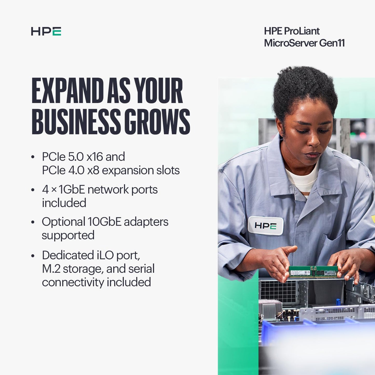 Hewlett Packard Enterprise ProLiant MicroServer Gen11 Tower Server, Intel Pentium Gold G7400 Processor, 16GB Memory, 1TB HDD Storage, External 180W US Power Supply (HPE Smart Choice P74439-005)
