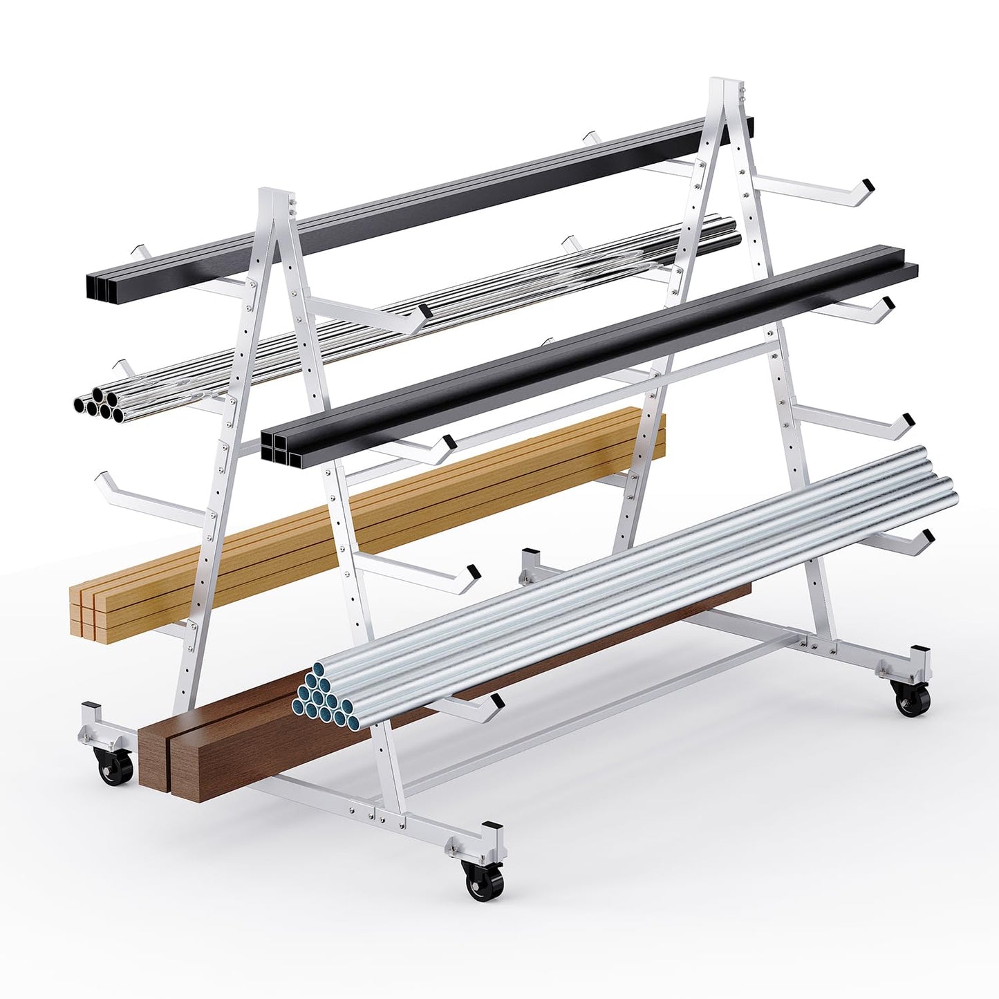 BUYYAH Heavy Duty Horizontal Storage Rack with 3 Inch Wheels 2 Fixed & 2 Swivel, Mobile Material Handling Conduit Pipe Rack Holds up to 1000lbs, Alloy Steel, 5ft x 3.7ft x 4.3ft