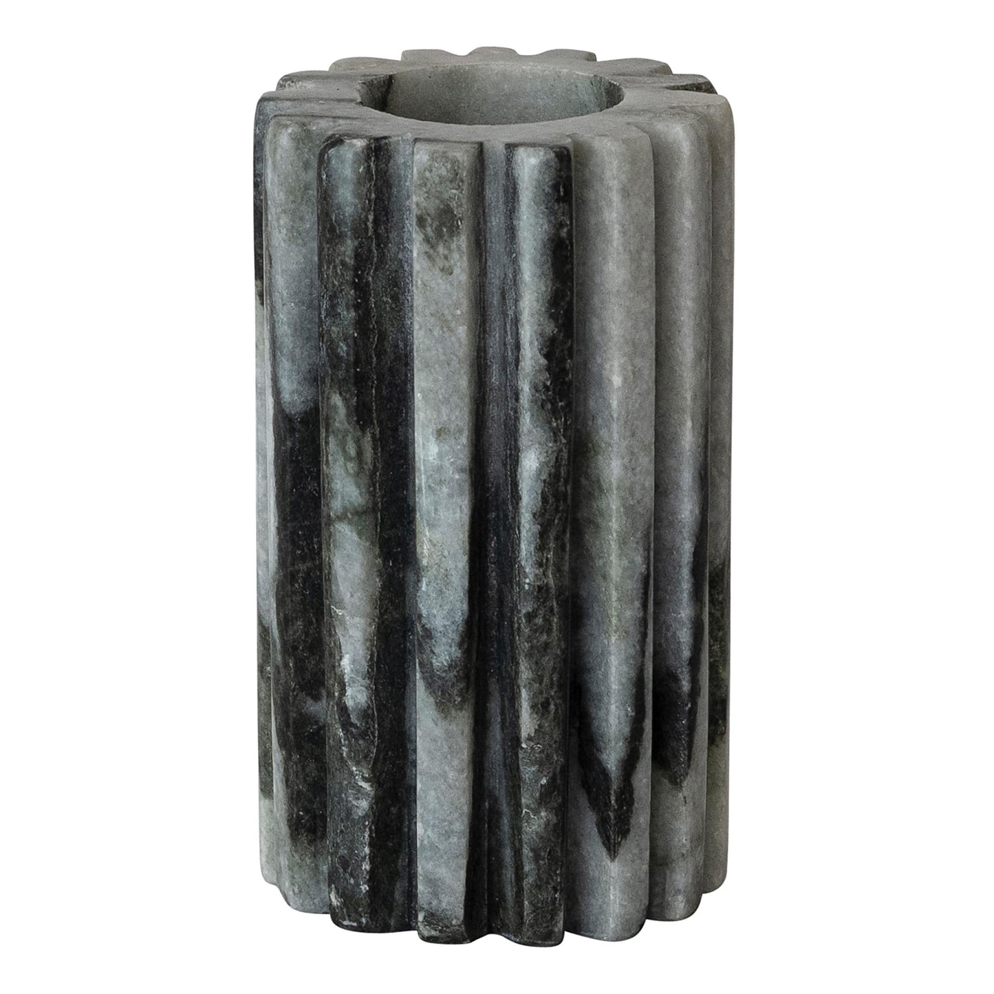 Bloomingville Round Marble Fluted 2-Sided Tealight/Taper Candle Holder, Black Mélange