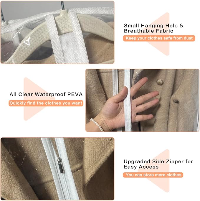 Clear Garment Bags for Hanging Clothes Travel Suit Bags for Closet Storage