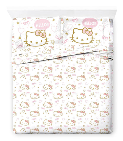 Jay Franco Sheet Set with Fitted, Flat Sheets & Pillow Cover - Ultra-Soft Bedding with Pillowcase for Room Decor, Pink - Hello Kitty, 4 Piece Queen