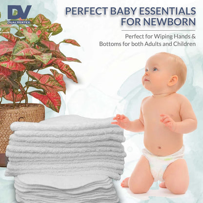 DualVertex 30 Bamboo Reusable Baby Wipes - Face Cloth - Makeup Remover Cloth from Natural Thread for Face & Hand with 2in1 Laundry Bag/Carrying Bag