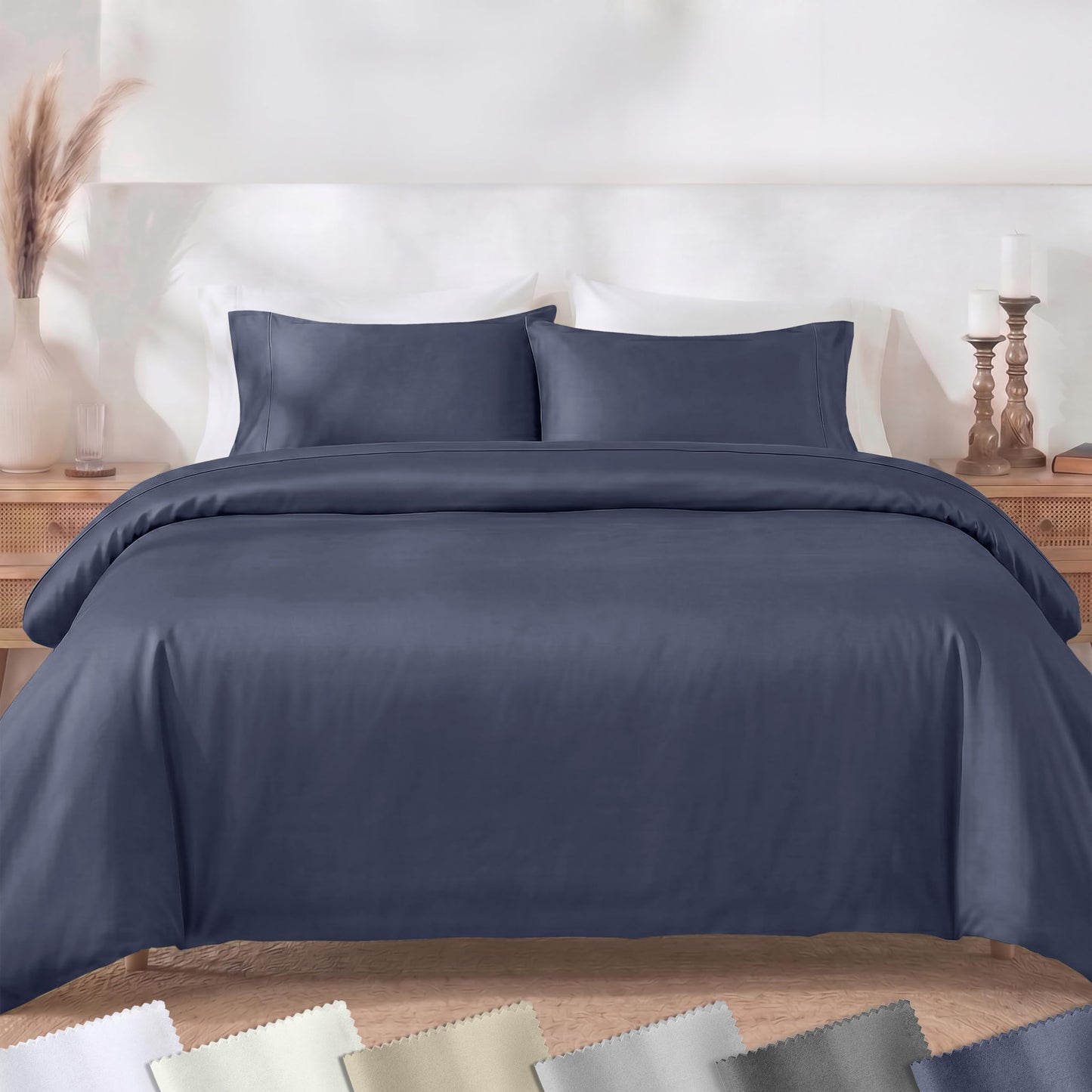 California Design Den 3 Pc King Duvet Cover Set - Winner Good Housekeeping Best Bedding Awards 2025, 400 Thread Count Sateen, 100% Cotton Duvet Cover, Button Closure, Corner Ties - Indigo Dusty Blue