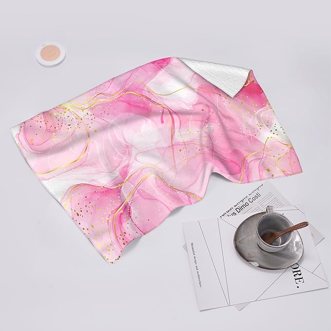 Pink Marble Kitchen Dish Towels and Dishcloths Sets of 2 Abstract Modern Dish