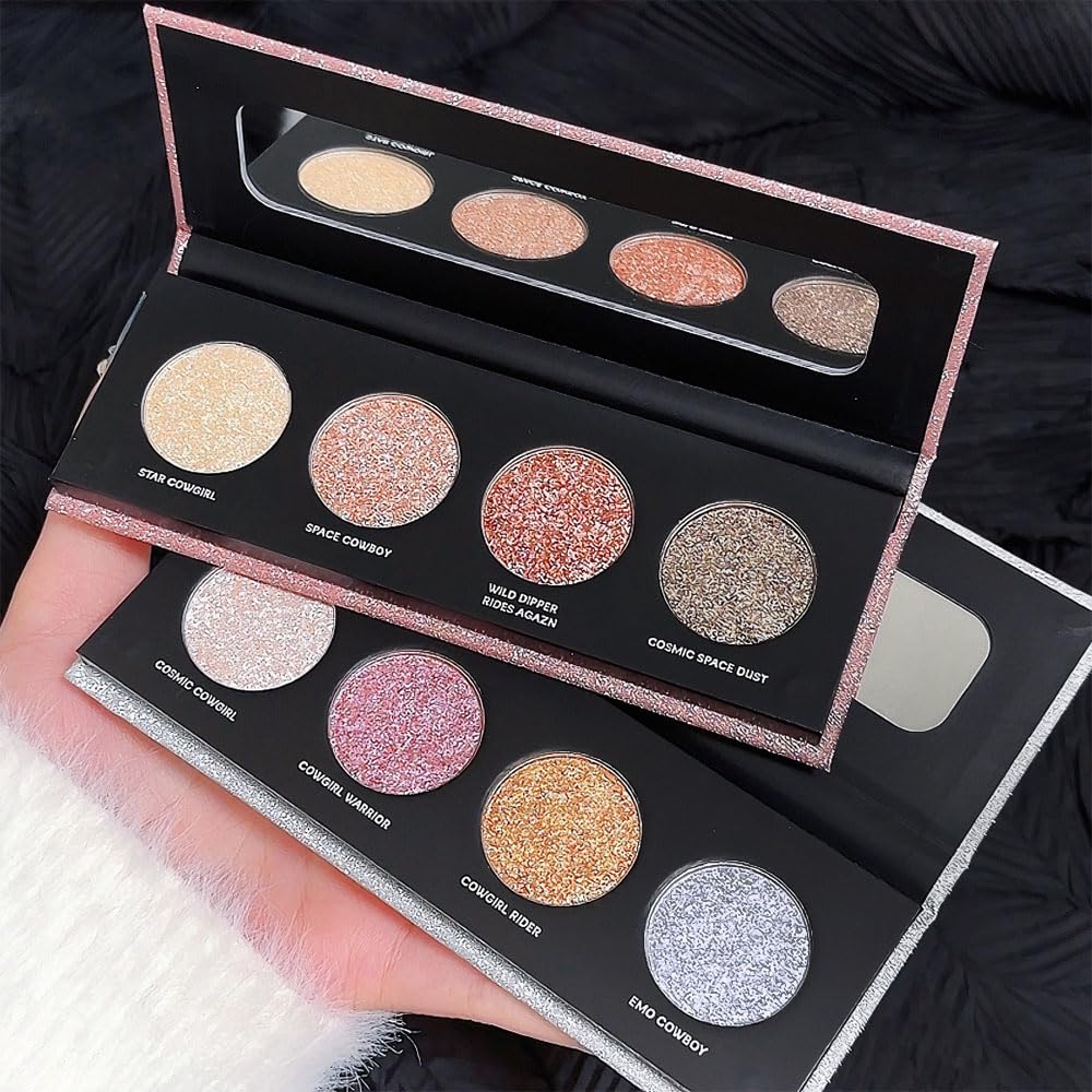 AMY'S DIARY 4 Colors Shany Highlight Eyeshadow Palette Cosmetics, Shimmer Eye shadow Palette, Cruelty-Free and Vegan Formula, Glitter Shimmer Eyeshadow for Professional Makeup Kit(12#)