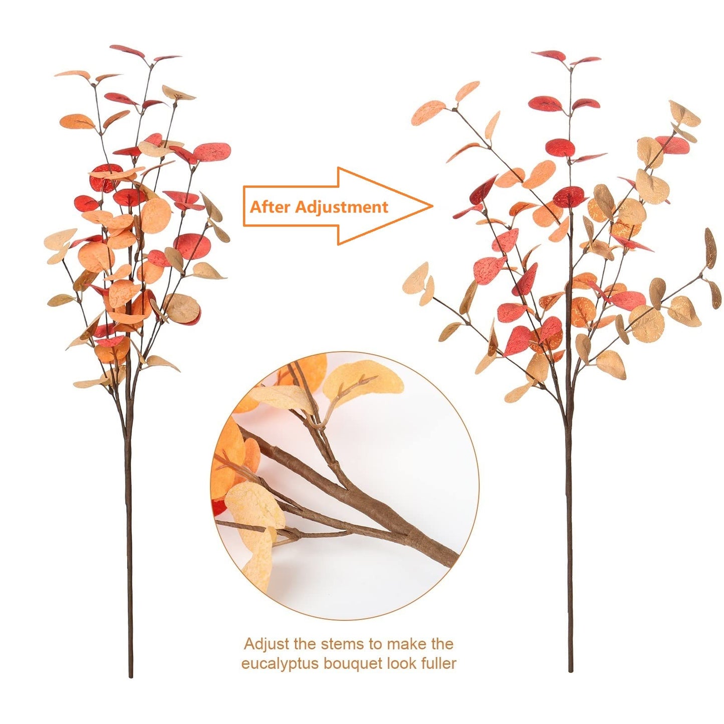 Beferr 5 Pcs Autumn Artificial Eucalyptus Stems Leaves Autumn Decoration for Home Faux Eucalyptus Autumn Artificial Flowers for Fall Decor Table Centerpieces Thanksgiving Wedding Party Halloween Decor