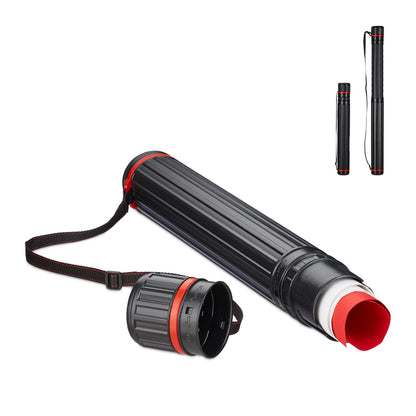 Relaxdays Telescopic Poster Tube, Up To Size A0, Adjustable Shoulder Strap, Screw Cap, 64-107 cm, Plastic, Black