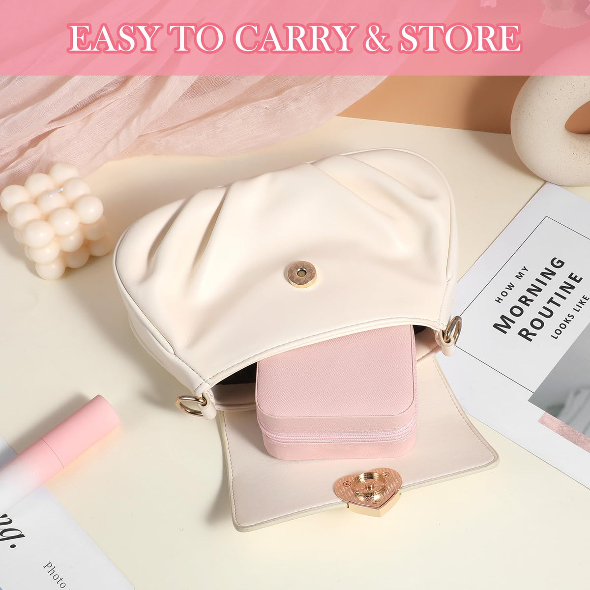 HOFURME 6 Pack Pink Travel Jewelry Case Bridesmaid Gifts Box, Small Jewelry Box Mini Jewelry Organizer, PU Leather Portable Earring Storage Box for Women Girls Bridesmaid Proposal Gifts