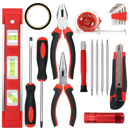 Yougfin 120 Piece Basic Tool Set General Household Hand Kit with Plastic Toolbox Storage Case Red & Black for Men &Women