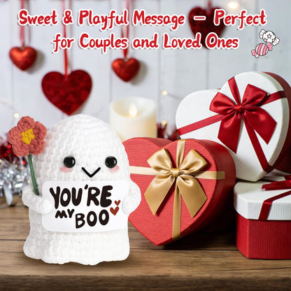 Frabaca You're My Boo Crochet Ghost - Anniversary Love Gifts for Women Men Her Him Boyfriend Girlfriend, Mothers Day Card for Wife from Husband for Valentine Birthday Halloween