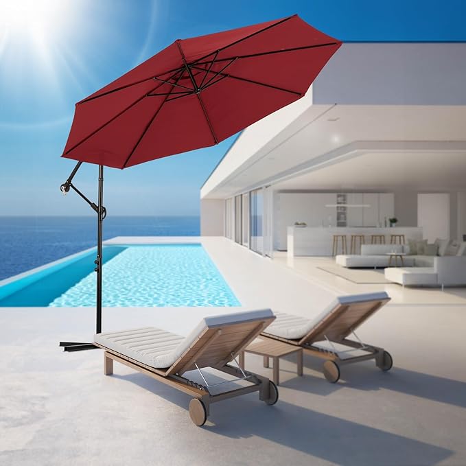 Backyard Expressions 10FT Cantilever Patio Umbrella – Outdoor Offset Hanging Umbrella with Smooth Crank, Tilt Adjustment & UV Protection – Heavy-Duty Steel Frame (Base Not Included)