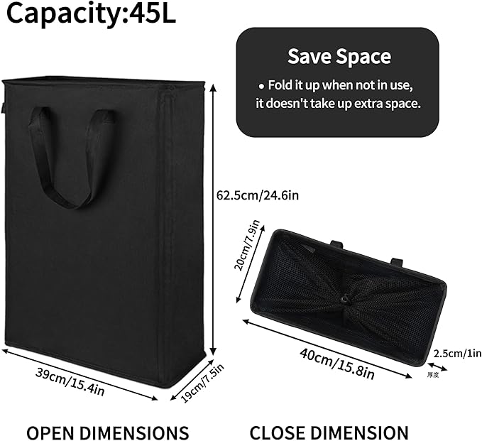 Odonata Slim Laundry Hamper Handles Collapsible Laundry Basket Thin Dirty