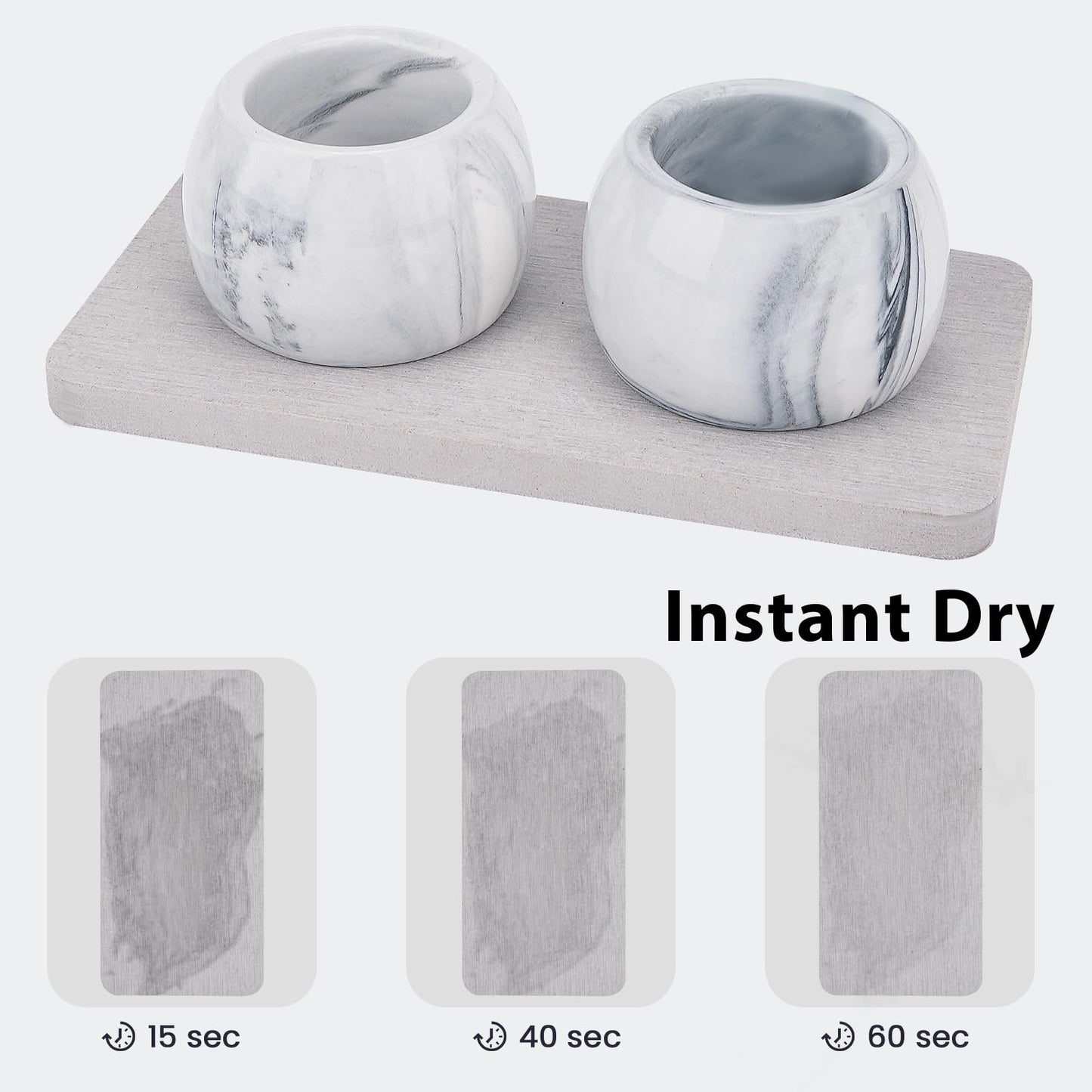 2 Pack Ceramic Toothbrush Holder with Diatomite Toothbrush Tray for Bathroom Shower Countertop Storage Organizer, Small Toothpaste Razor Electric Tooth Brush Head Stand (Grey)
