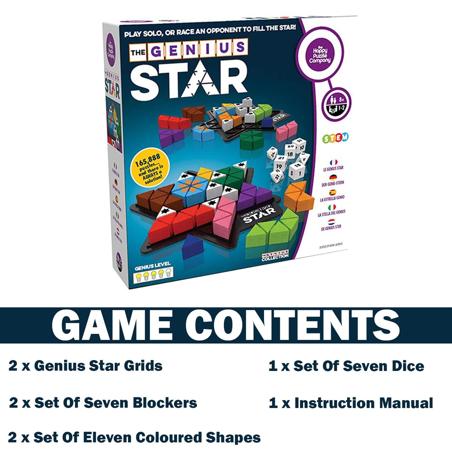 The Happy Puzzle Company The Genius Star Game - 165,000+ Puzzle Challenges for a Fun Family Board Game Night - Logic Puzzles STEM Educational Learning Resources - Smart Games for Kids & Adults Ages 8+