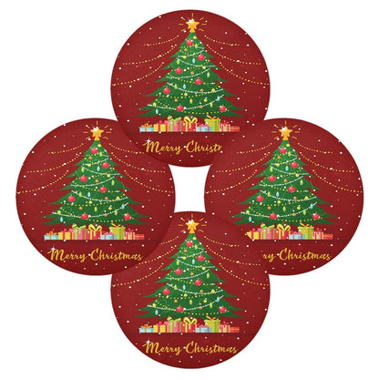 6 Pack Round Placemats Christmas Tree with Gift Boxes Table Mats Heat-Resistant Stain Resistant Anti-Skid Washable Placemats 15.4 Inch