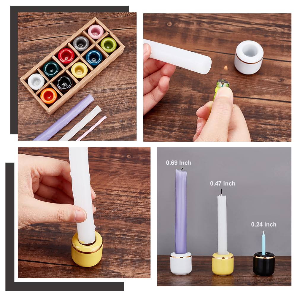 AHANDMAKER 10 Pieces Ceramic Candle Holder Gold Porcelain Chime Candle Holder for Taper, Rituals, Spells, Vigil, Altar, Wiccan Supplies & More 0.7 Inches in Diameter