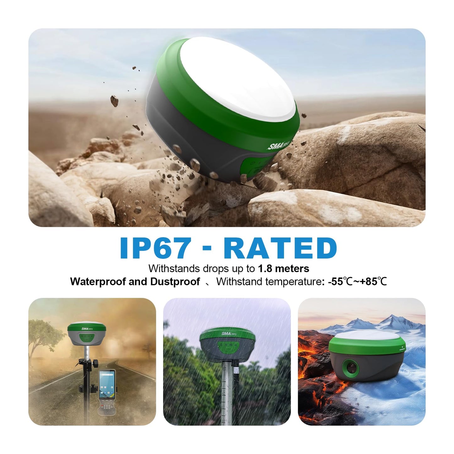 SMAJAYU SMA28H Laser AR Rover RTK & SMA26 Pro Base GNSS Survey System Work as Base Station for Drones/UAVs Dual Cameras AR Visual Stakeout|Laser 30m|2cm Accuracy|120° IMU|15km UHF|4G/BT/NFC/PPK/NTRIP