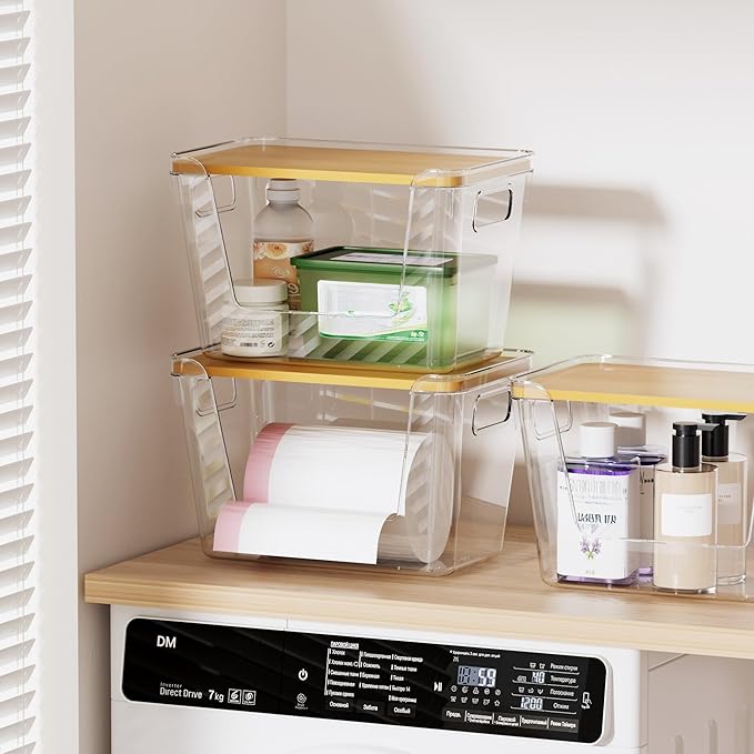 Delamu Acrylic Trash Bag Holder, 3 Pack Stackable Garbage Holder