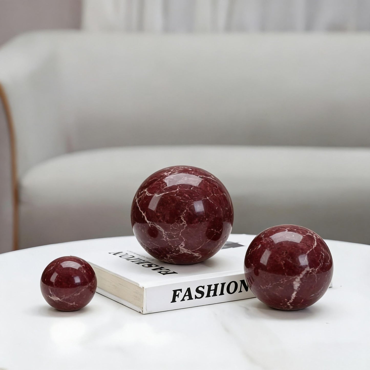 SIRIZEN-DIVING Rosa Levanto Natural Marble Decorative Sphere, Small Solid Stone Ball Accent for Shelf, Tray, Dresser and Tabletop Decor, 6cm Diameter