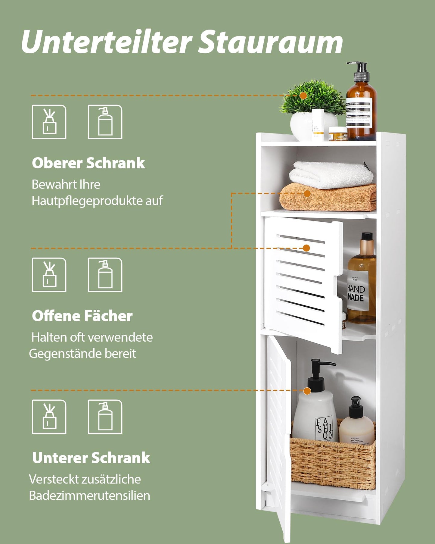 aimu Waterproof Bathroom Cabinets,Bathroom Storage Units with Open Storage Shelf,Free-standing Floor Cabinets,Corner Organizer Cupboard for Bedroom Kitchen Hallway,White.
