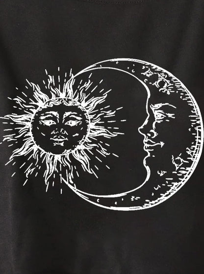 Remidoo Women's Casual Sleeveless Sun and Moon Print Shirt Graphic Crop Top Workout Tank Black Sun Large