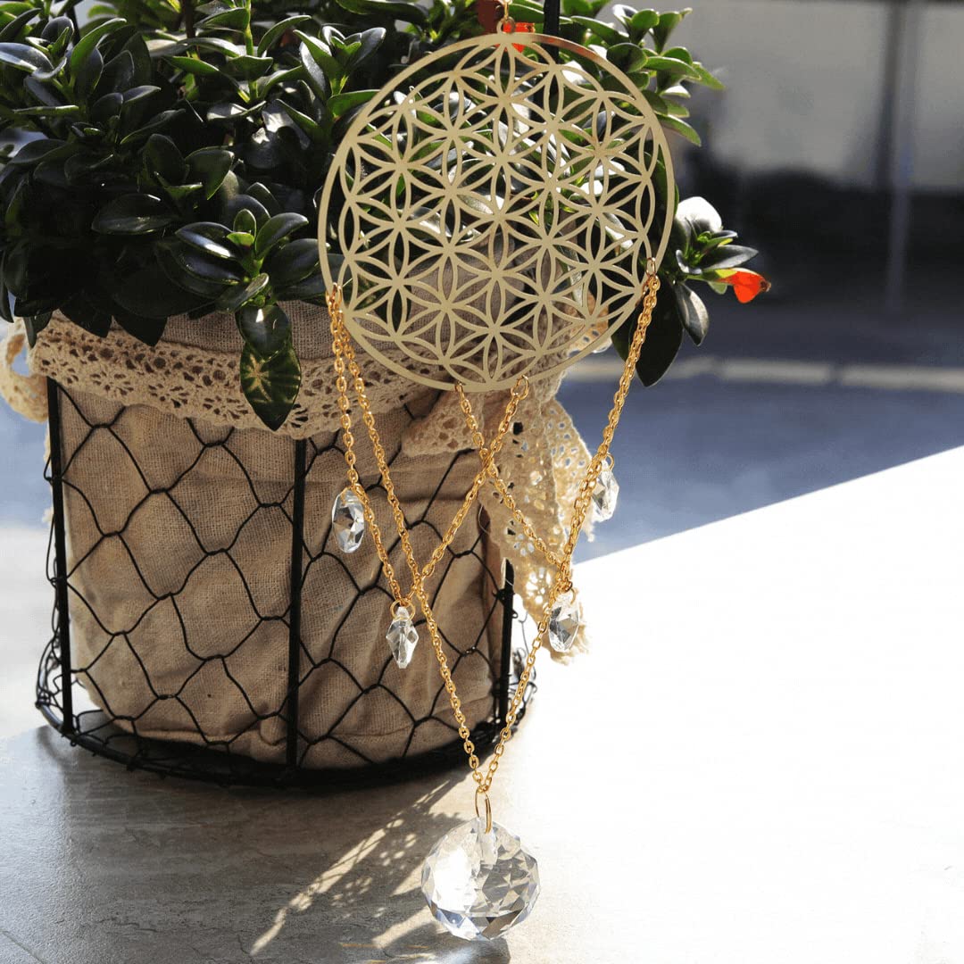Ascending Chi Flower of Life Crystal Suncatcher, Sacred Geometry Wall Decor, Home Office Garden Decorative Hanging Ornament
