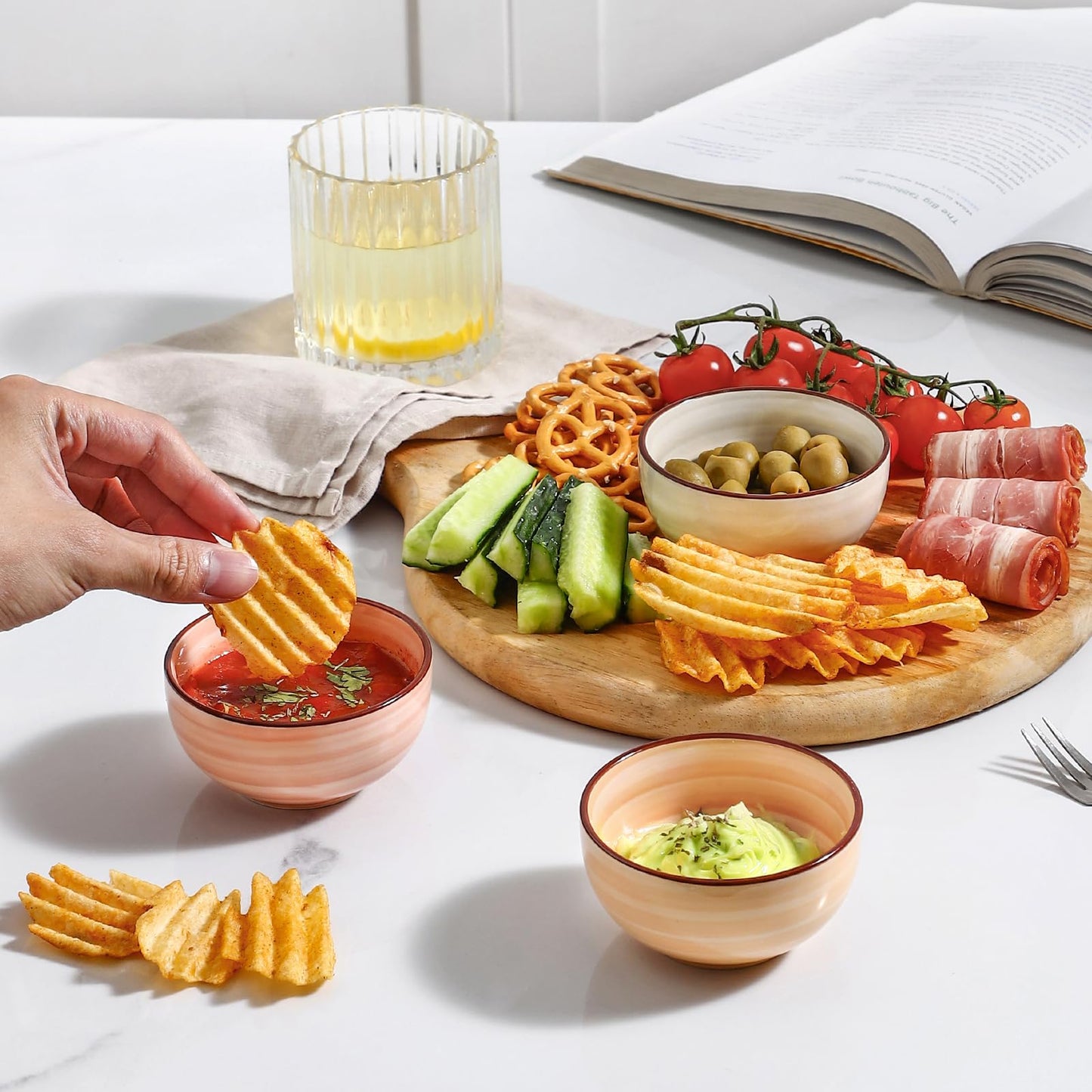 Selamica Ceramic Dipping Bowls, 4 OZ Mini Bowls for Sauce, Condiments, Side Dishes, Charcuterie Boards, Microwave Dishwasher Safe, 3.5 Inch, Set of 6, Maillard