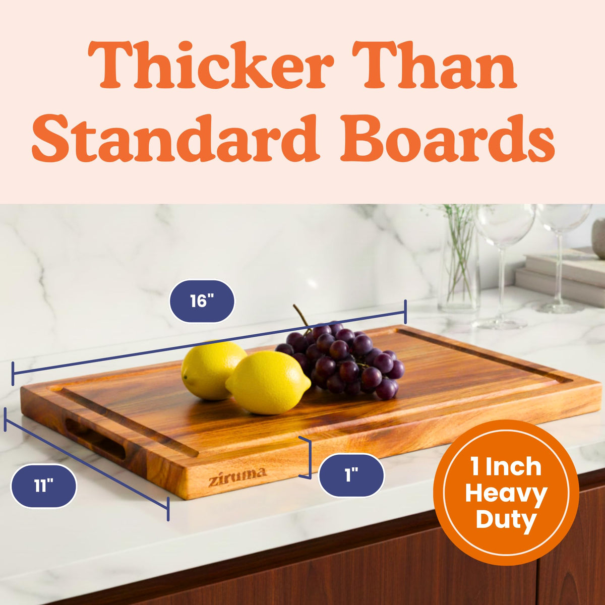 Non-Toxic Acacia Wood Cutting Board, Mineral Oil & Plastic Free, 16x11 in